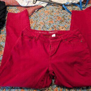 3/$23 Westport Red Denim Signature Fit Straight Leg Size 10